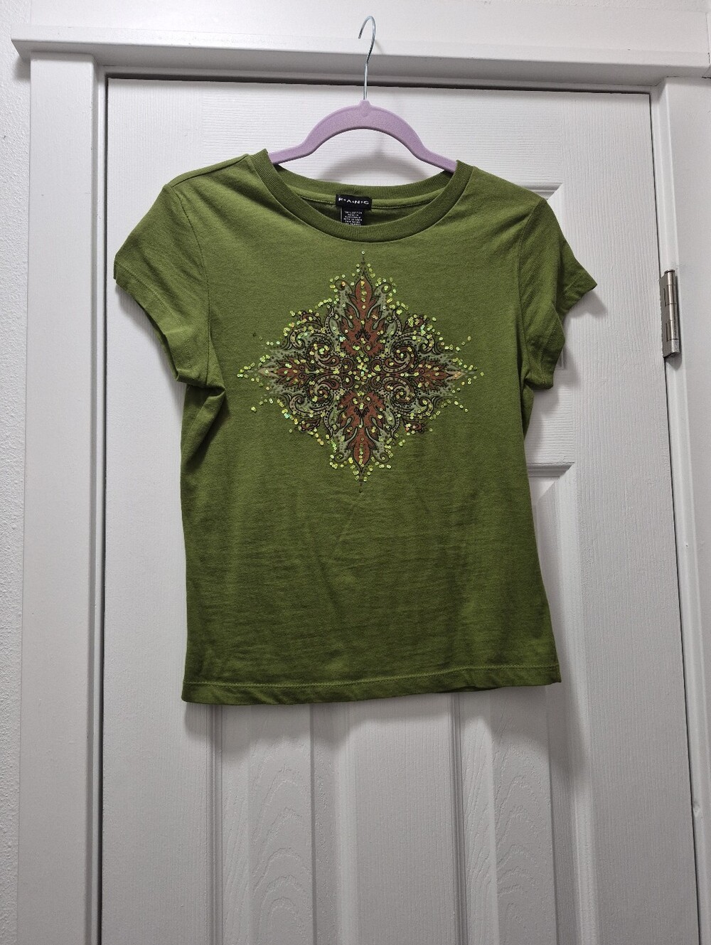 Y2k Fang Olive Green Short Sleeve Graphic Tee